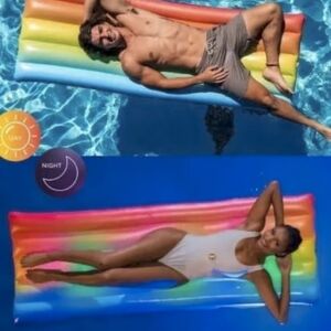 PoolCandy Illuminated 74 in Rainbow Light Up Deluxe Pool Raft Float Lounge